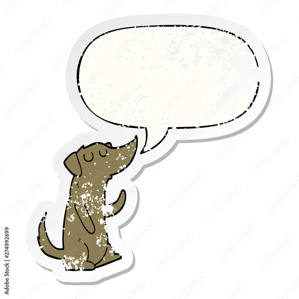 cartoon dog and speech bubble distressed sticker cartoon dog and speech bubble distressed sticker