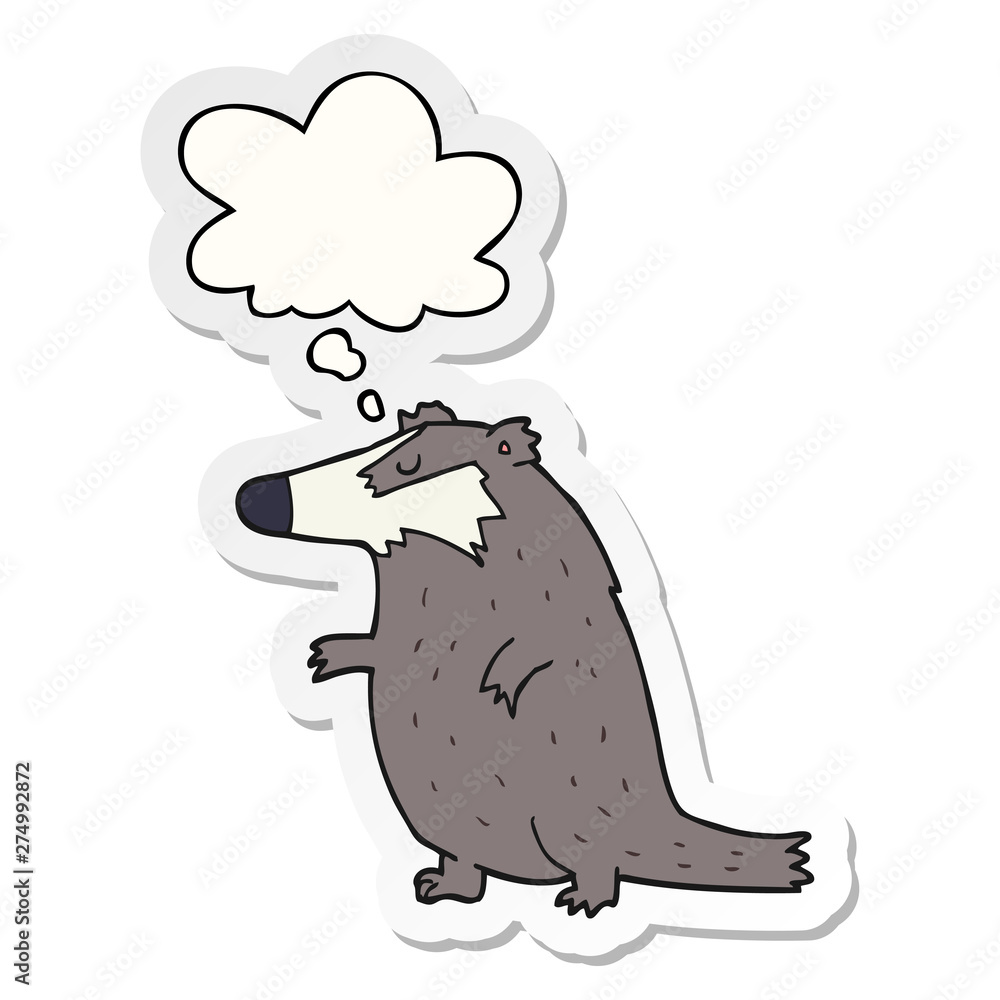 cartoon badger and thought bubble as a printed sticker cartoon badger and thought bubble as a printed sticker