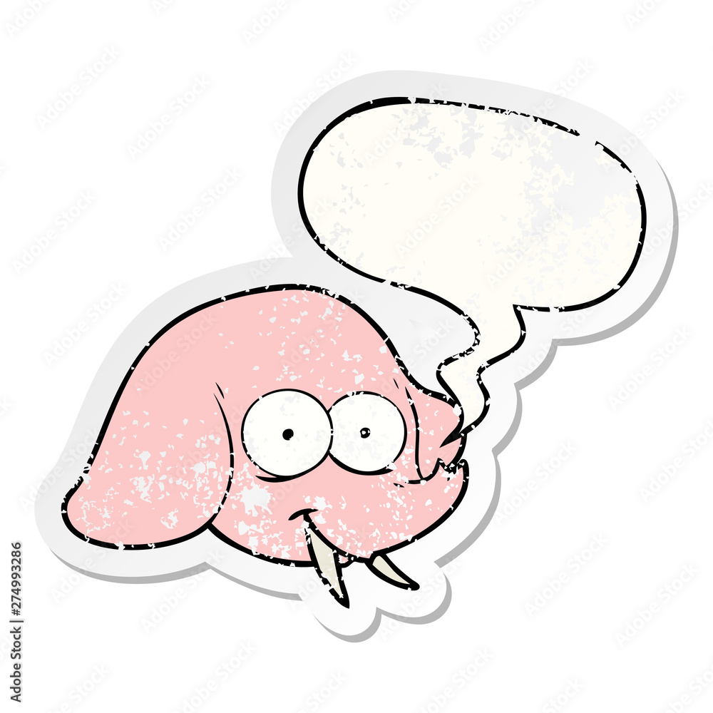 cartoon elephant face and speech bubble distressed sticker cartoon elephant face and speech bubble distressed sticker