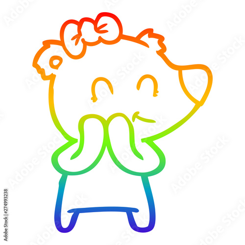 rainbow gradient line drawing shy female polar bear cartoon
