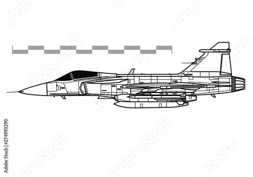 Photographie SAAB JAS 39 Gripen. Outline vector drawing