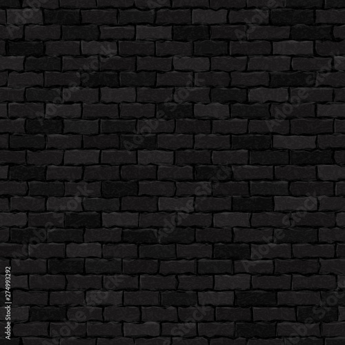 Vector realistic isolated black brick wall seamless pattern background for template and wallpaper decoration.