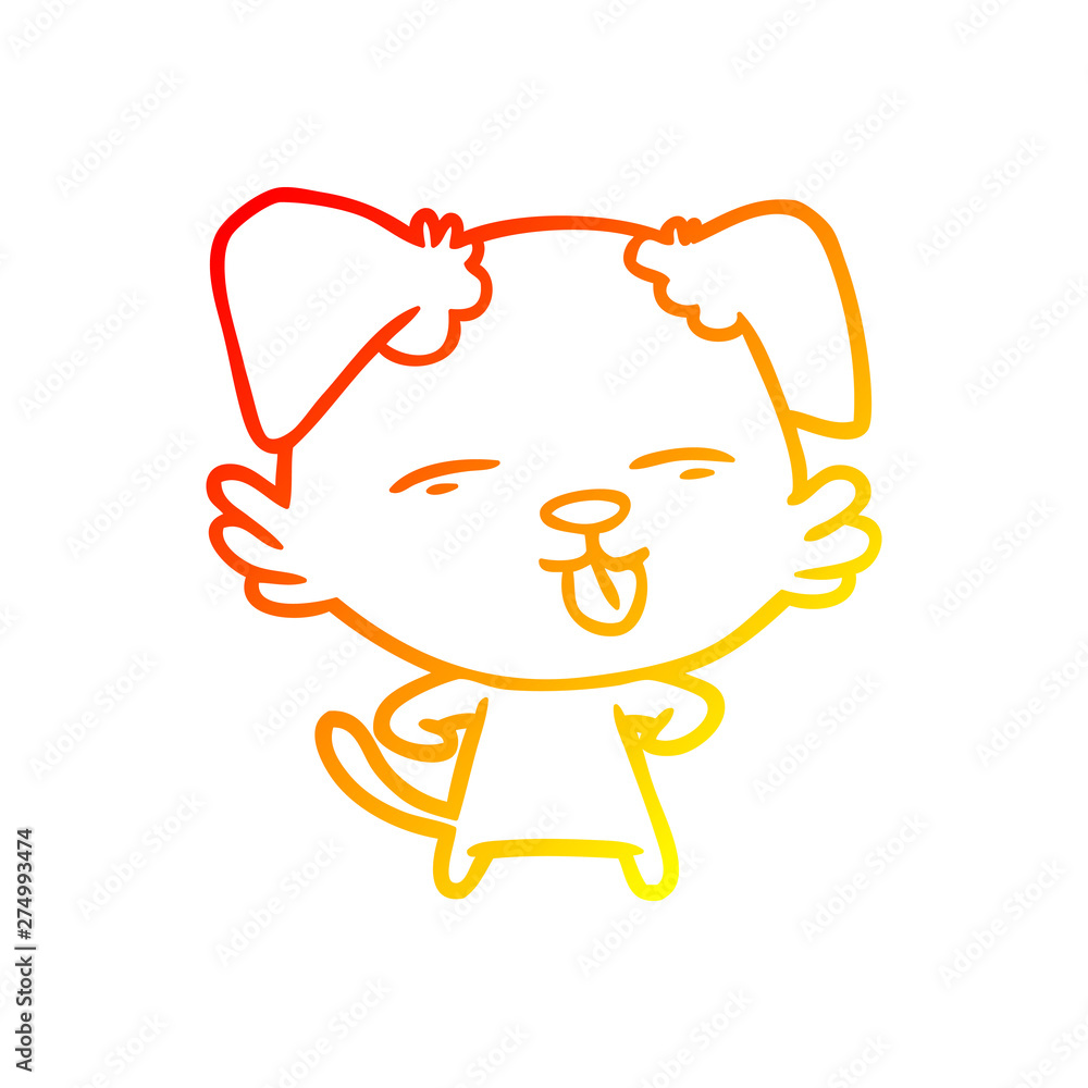 warm gradient line drawing cartoon dog sticking out tongue