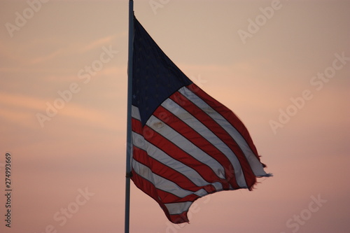 American flag at sunset