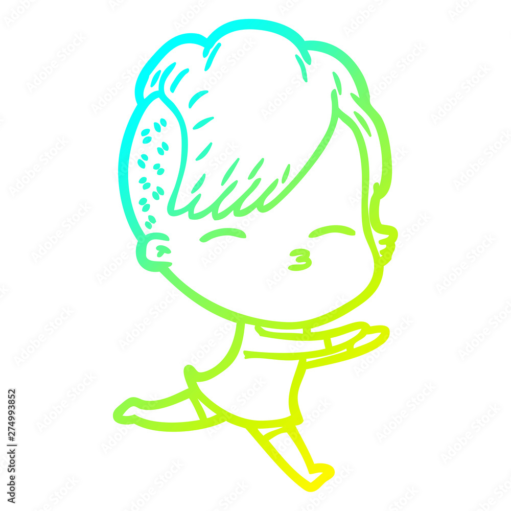 cold gradient line drawing cartoon squinting girl running cold gradient line drawing cartoon squinting girl running