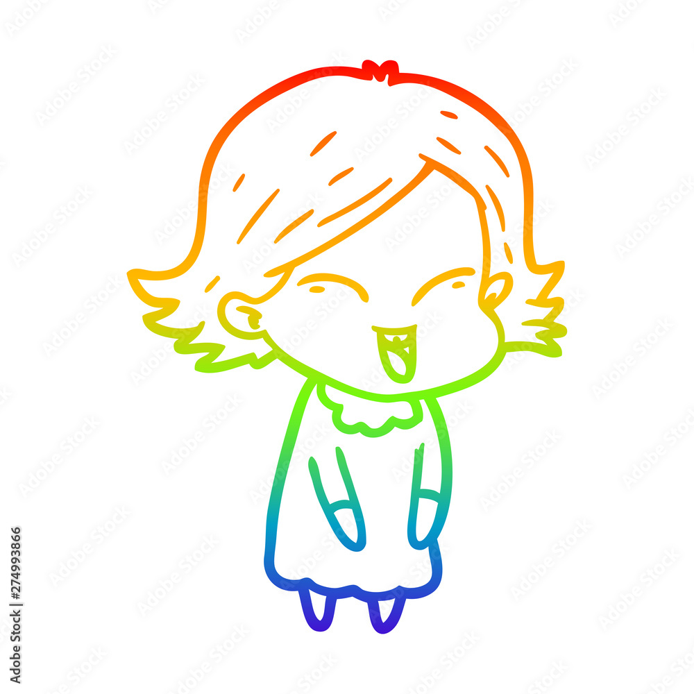 rainbow gradient line drawing happy cartoon girl rainbow gradient line drawing happy cartoon girl