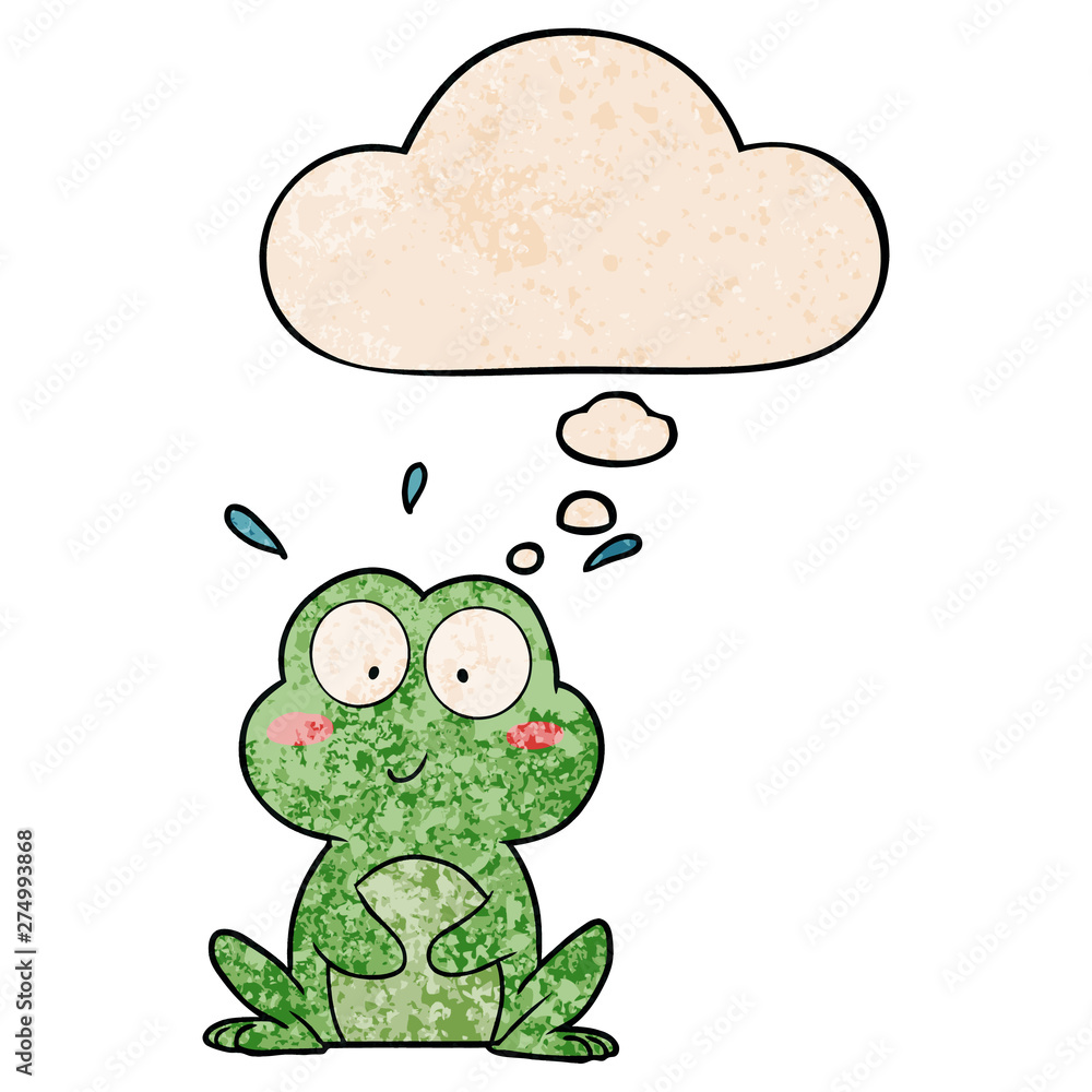 cute cartoon frog and thought bubble in grunge texture pattern style cute cartoon frog and thought bubble in grunge texture pattern style