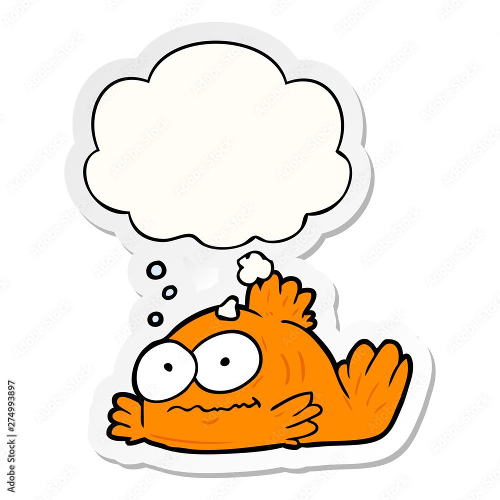 cartoon goldfish and thought bubble as a printed sticker cartoon goldfish and thought bubble as a printed sticker