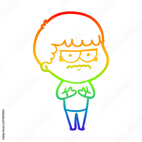 rainbow gradient line drawing cartoon annoyed man