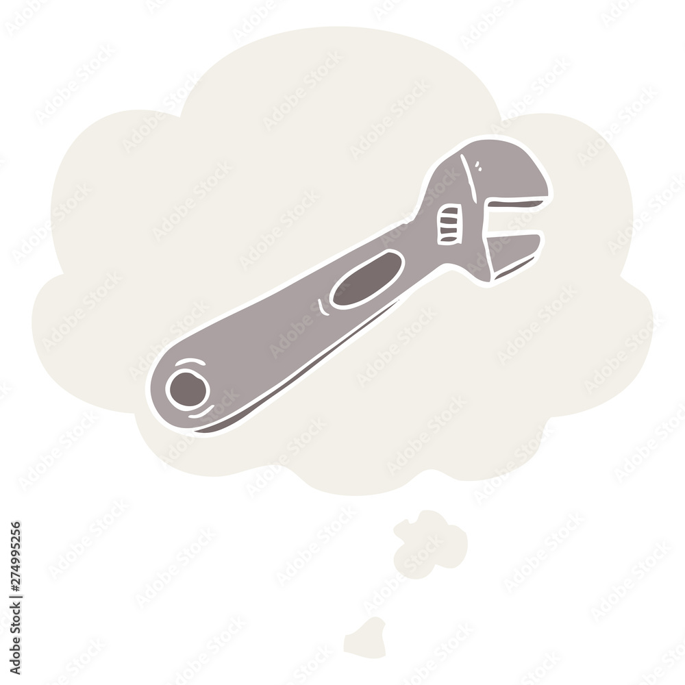 cartoon spanner and thought bubble in retro style cartoon spanner and thought bubble in retro style