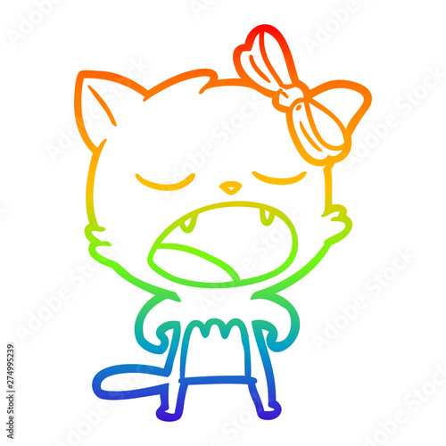 rainbow gradient line drawing cartoon cat meowing