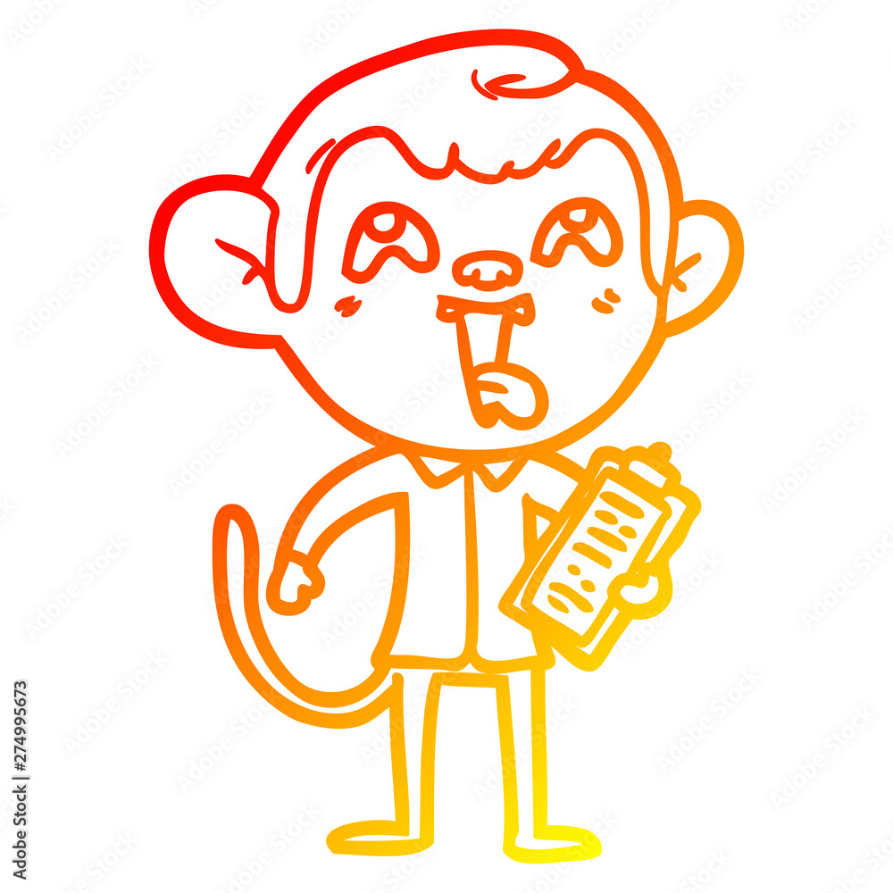 warm gradient line drawing crazy cartoon monkey with clipboard warm gradient line drawing crazy cartoon monkey with clipboard