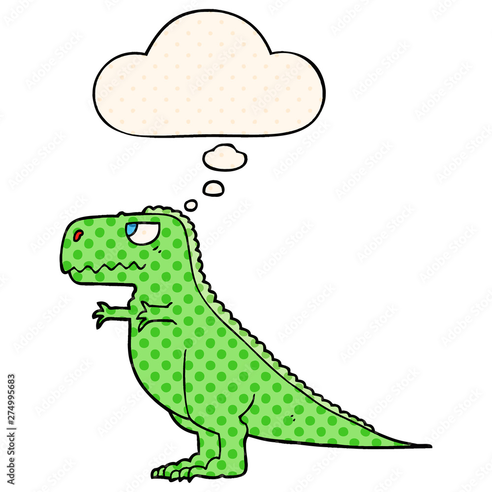cartoon dinosaur and thought bubble in comic book style cartoon dinosaur and thought bubble in comic book style
