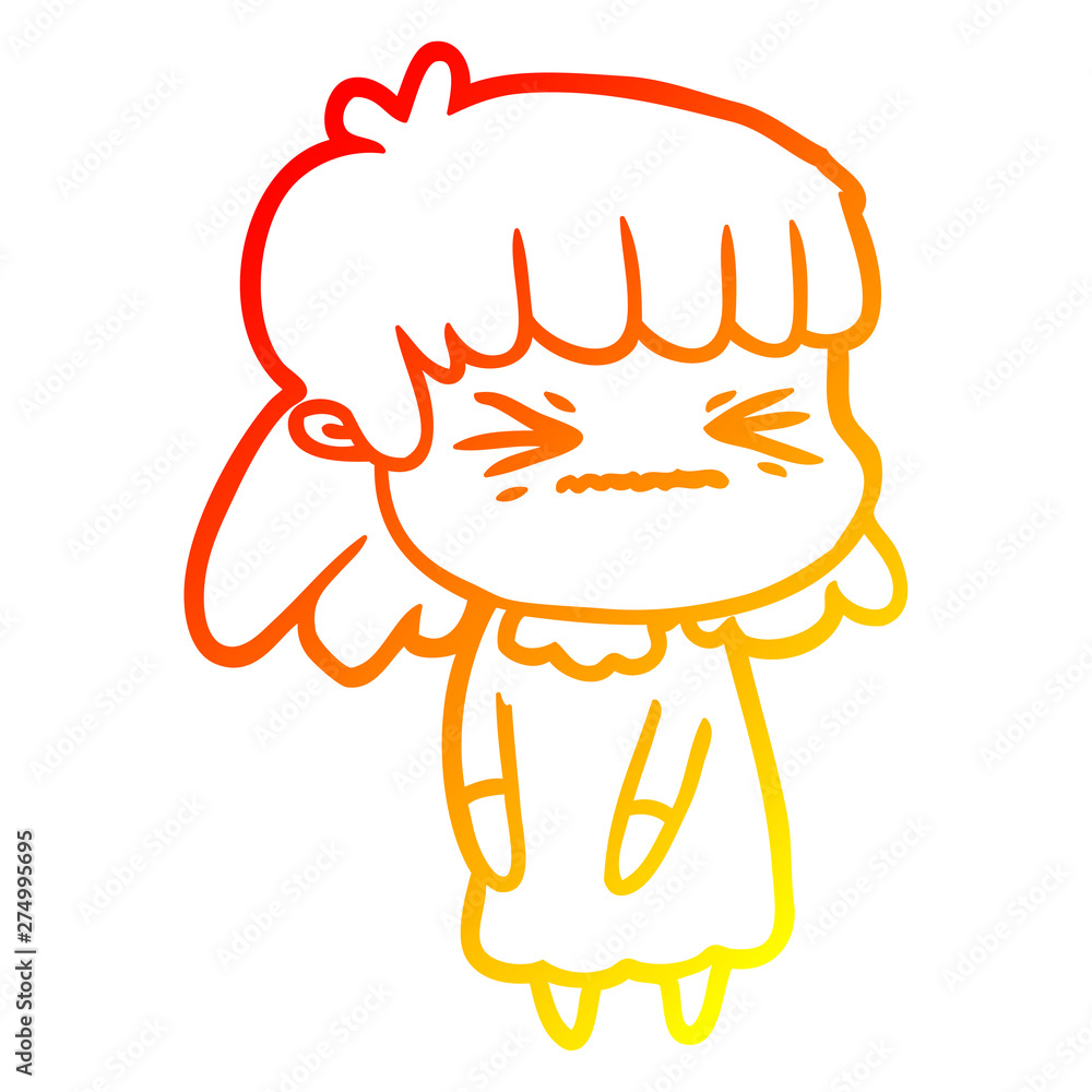 warm gradient line drawing cartoon angry girl warm gradient line drawing cartoon angry girl