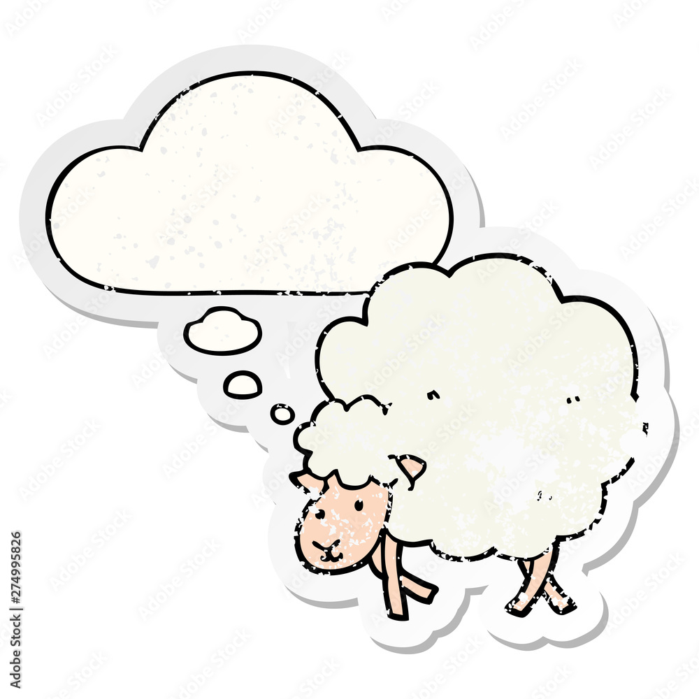 cartoon sheep and thought bubble as a distressed worn sticker cartoon sheep and thought bubble as a distressed worn sticker