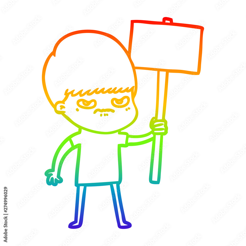rainbow gradient line drawing angry cartoon boy protesting rainbow gradient line drawing angry cartoon boy protesting