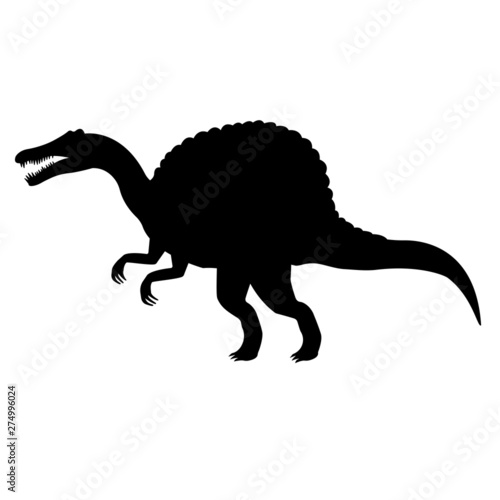 Vector flat black silhouette of spinosaurus dinosaur isolated on white background