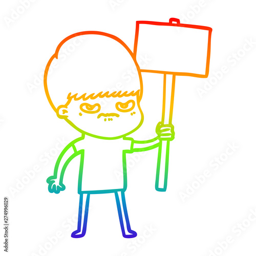 rainbow gradient line drawing angry cartoon boy protesting