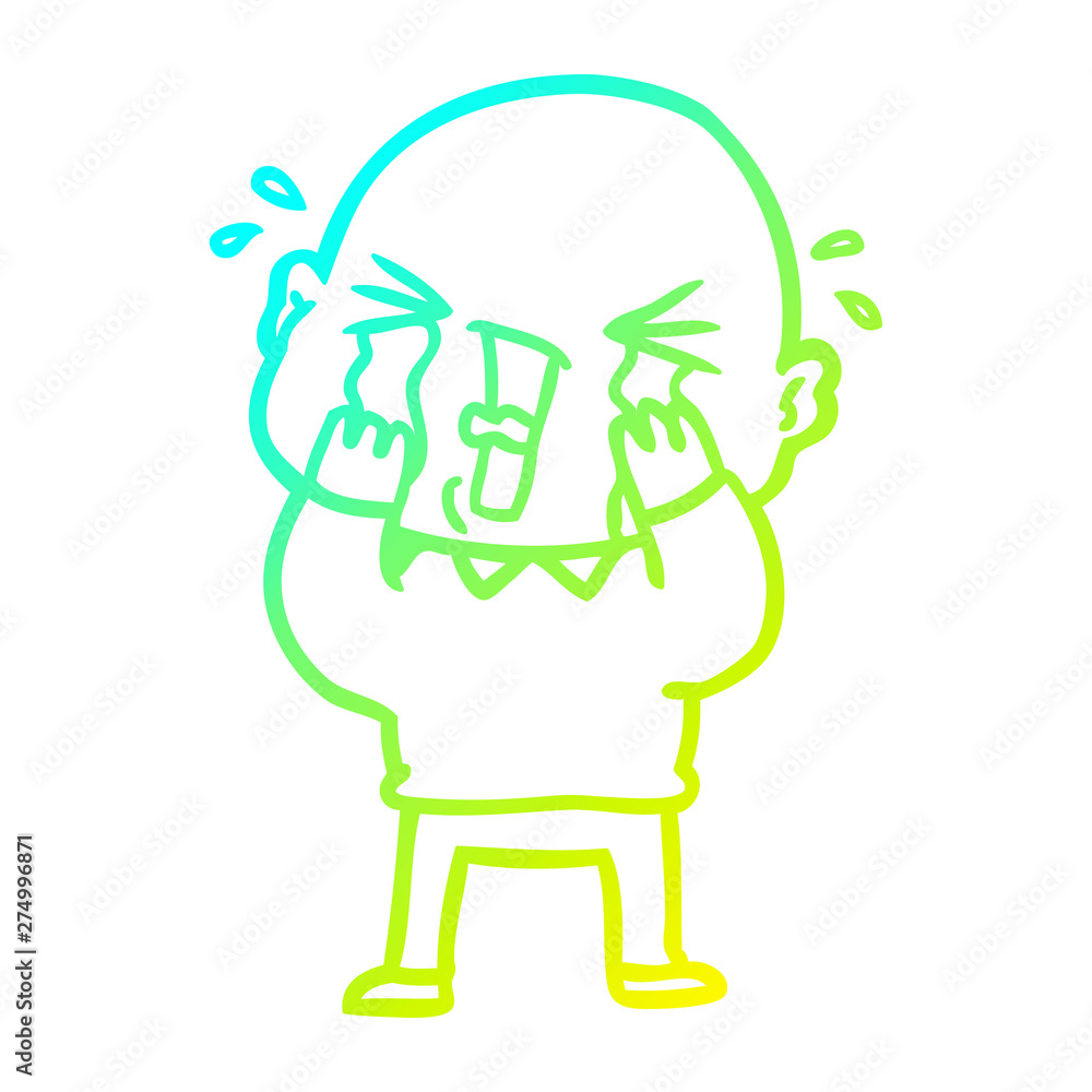 cold gradient line drawing cartoon crying bald man cold gradient line drawing cartoon crying bald man