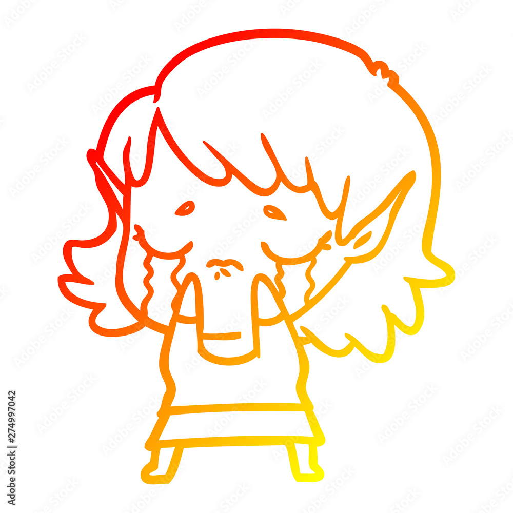 warm gradient line drawing cartoon crying elf girl warm gradient line drawing cartoon crying elf girl