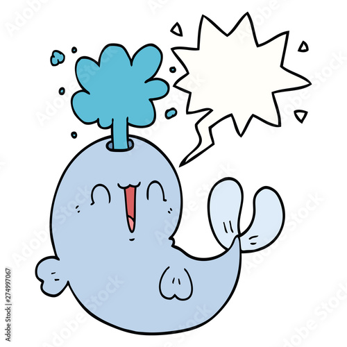 cartoon whale spouting water and speech bubble