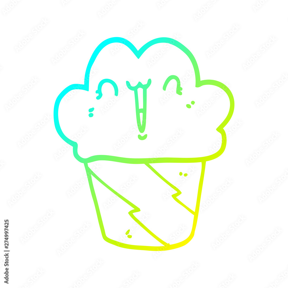 cold gradient line drawing cartoon cupcake with face cold gradient line drawing cartoon cupcake with face