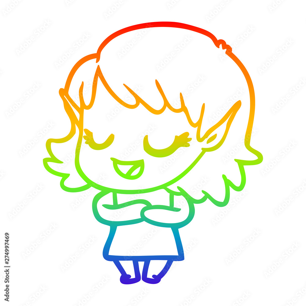 rainbow gradient line drawing happy cartoon elf girl rainbow gradient line drawing happy cartoon elf girl