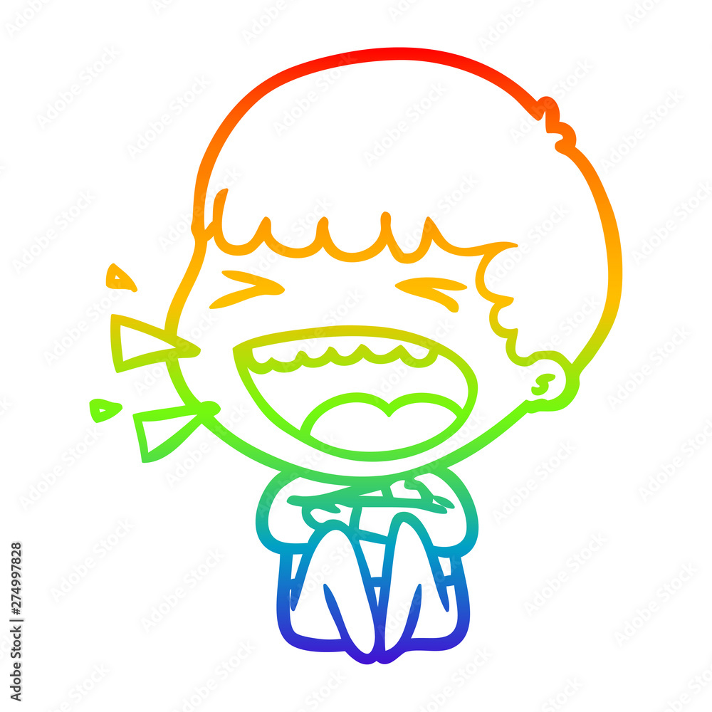 Obraz premium rainbow gradient line drawing cartoon laughing man
