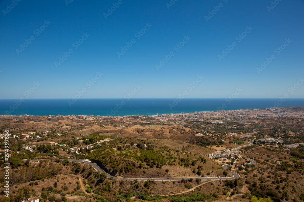 Landscape. View of Fuengirola from the observation deck in the village of Mijas.