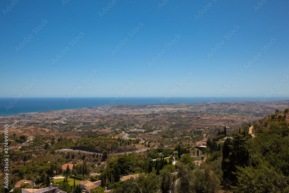 Landscape. View of Fuengirola from the observation deck in the village of Mijas.