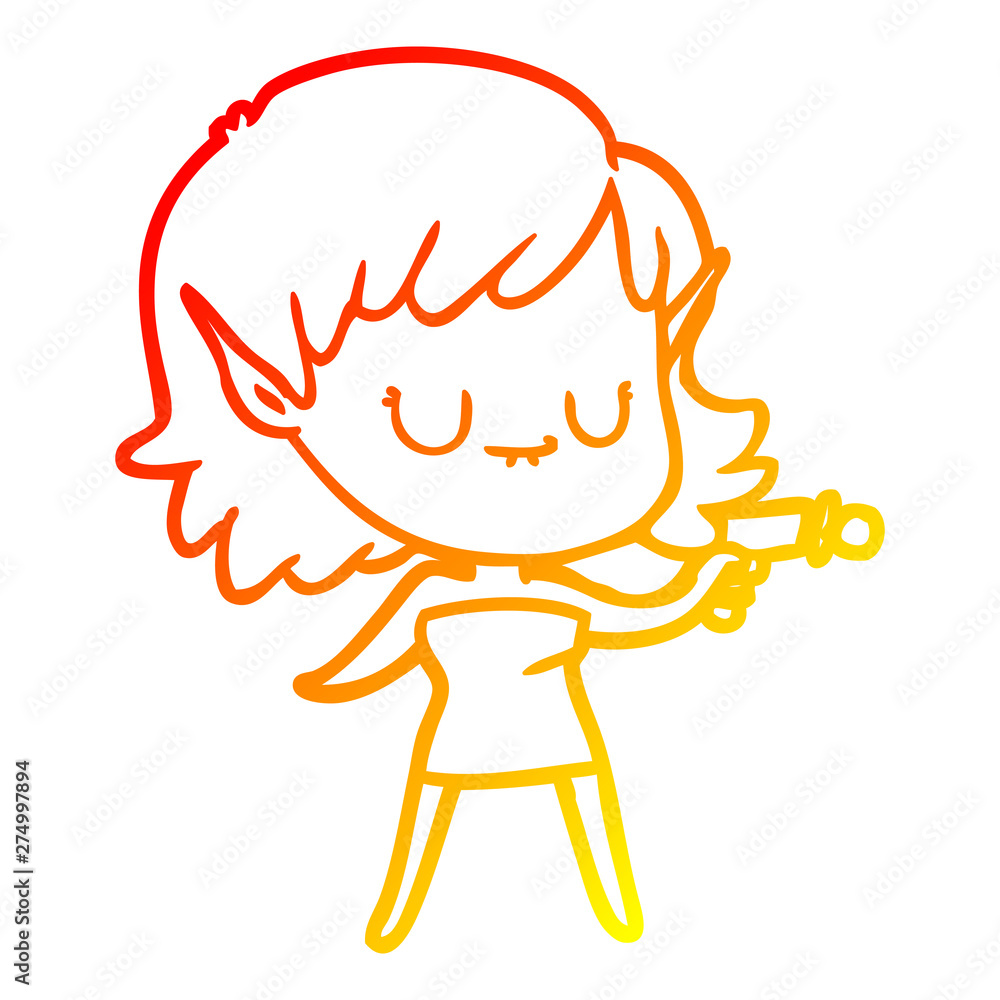 warm gradient line drawing happy cartoon elf girl warm gradient line drawing happy cartoon elf girl