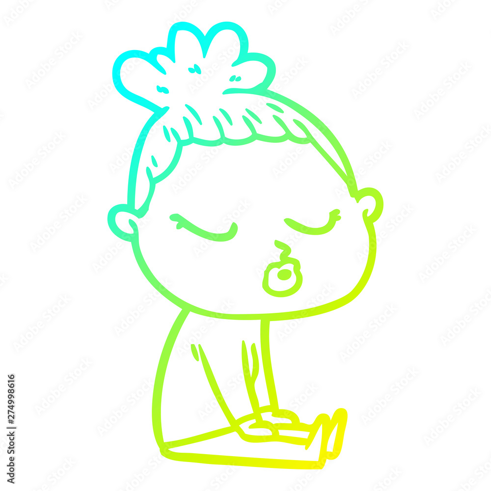 cold gradient line drawing cartoon calm woman cold gradient line drawing cartoon calm woman