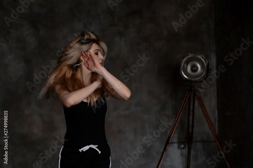 Photography Beautiful slim young female modern jazz contemporary style ballet dancert on a l