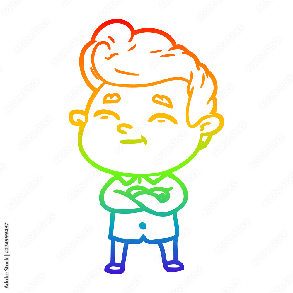 rainbow gradient line drawing happy cartoon man