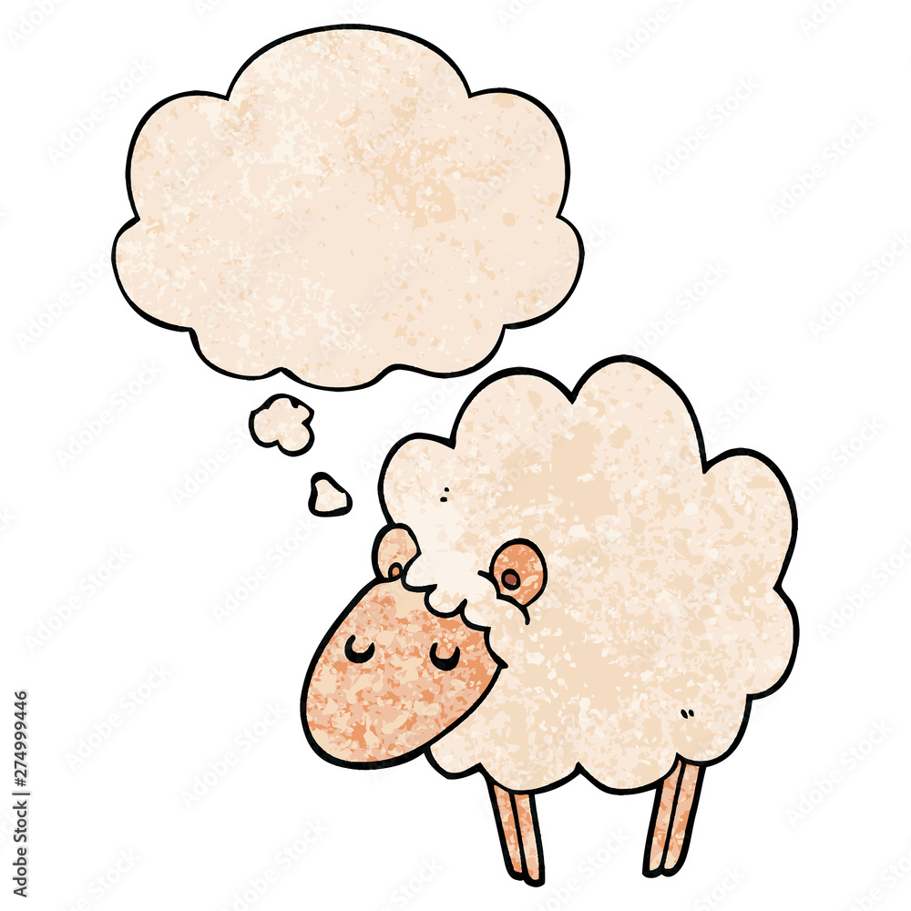 cartoon sheep and thought bubble in grunge texture pattern style