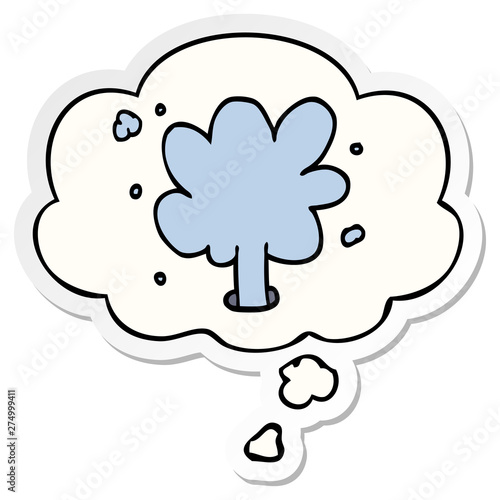 cartoon spouting water and thought bubble as a printed sticker