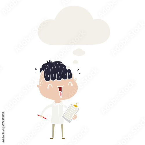 cartoon happy boy surprised and thought bubble in retro style