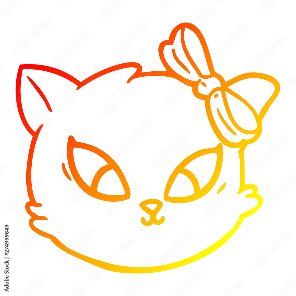 warm gradient line drawing cute cartoon cat with bow warm gradient line drawing cute cartoon cat with bow
