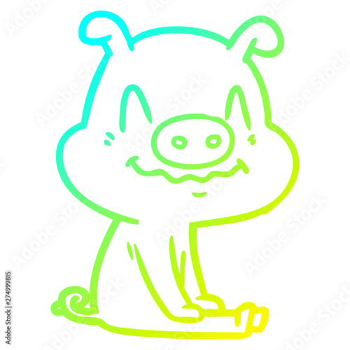 cold gradient line drawing nervous cartoon pig sitting