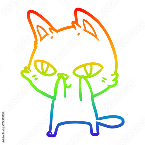 rainbow gradient line drawing cartoon cat staring
