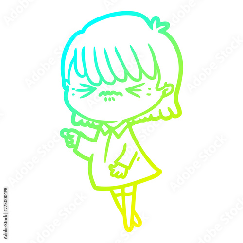 cold gradient line drawing annoyed cartoon girl making accusation