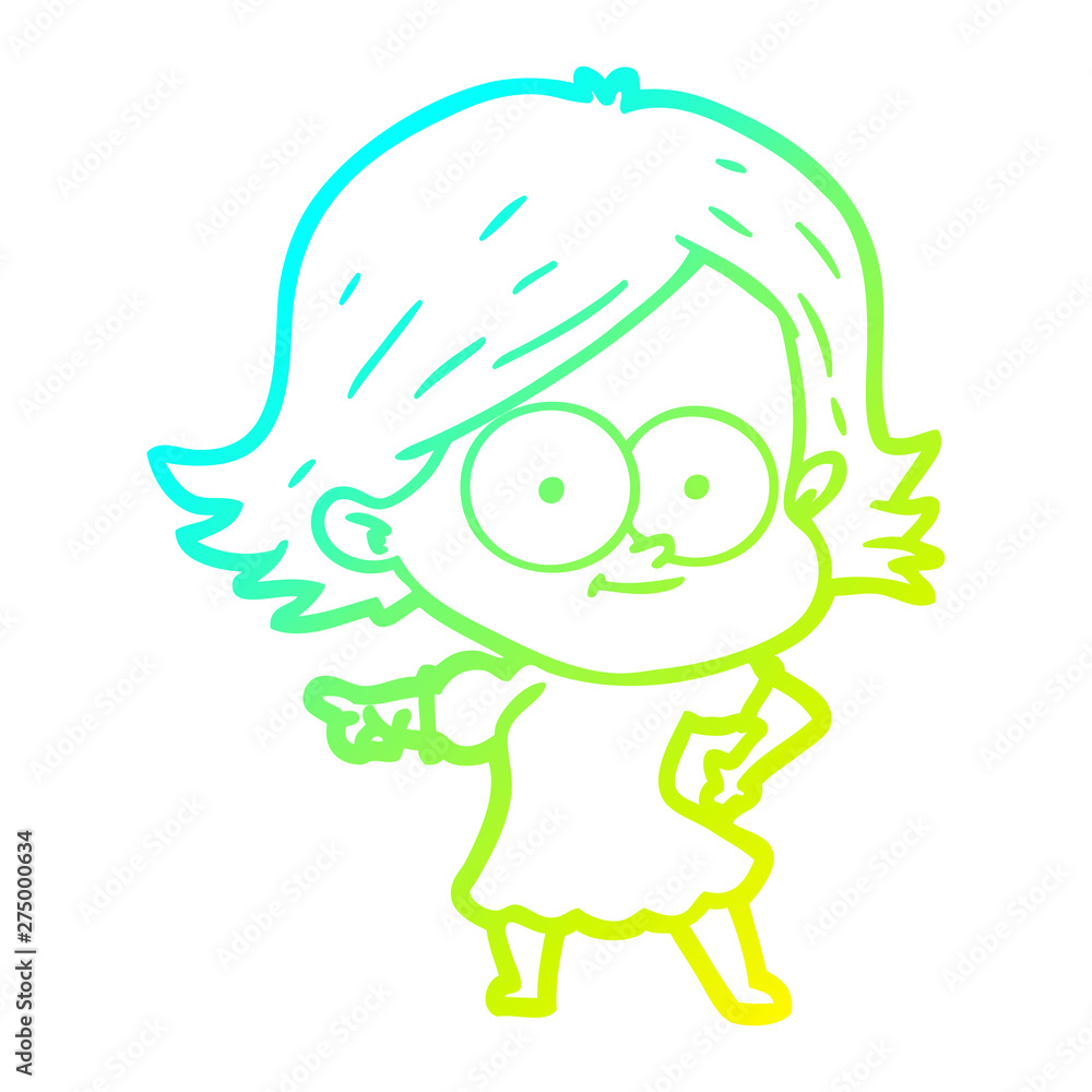 cold gradient line drawing happy cartoon girl cold gradient line drawing happy cartoon girl