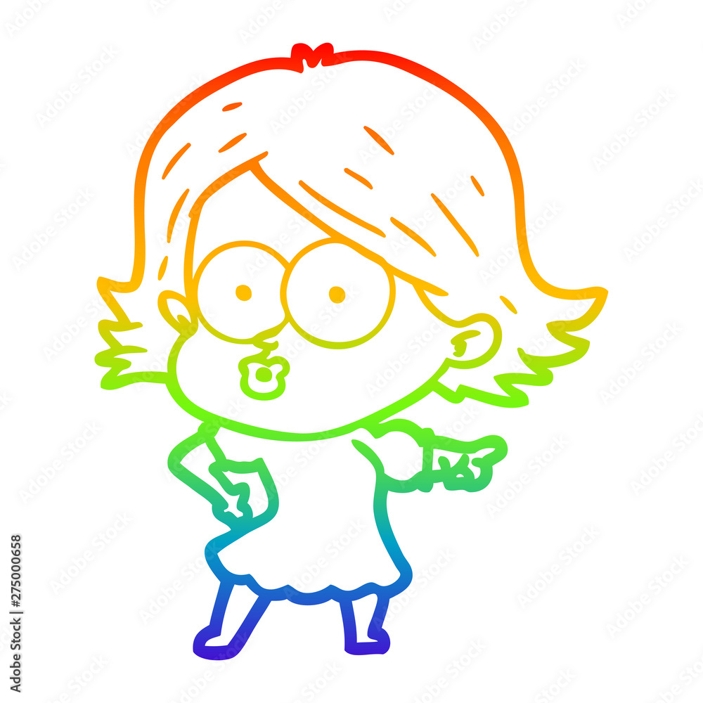 rainbow gradient line drawing cartoon girl pouting rainbow gradient line drawing cartoon girl pouting