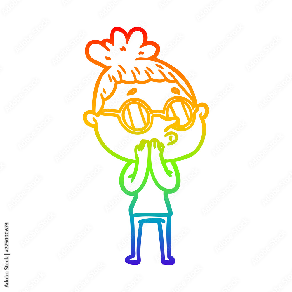 rainbow gradient line drawing cartoon woman wearing glasses rainbow gradient line drawing cartoon woman wearing glasses