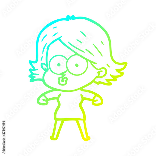 cold gradient line drawing cartoon girl pouting