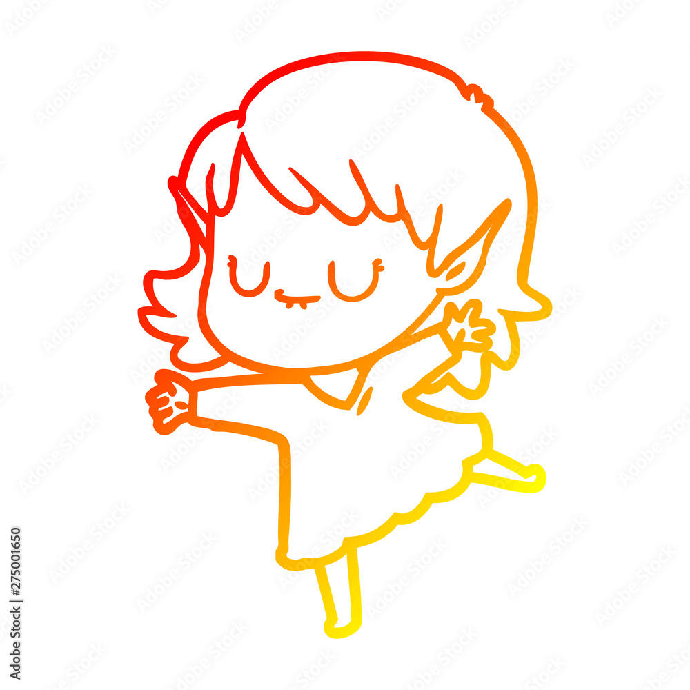 warm gradient line drawing happy cartoon elf girl wearing dress warm gradient line drawing happy cartoon elf girl wearing dress