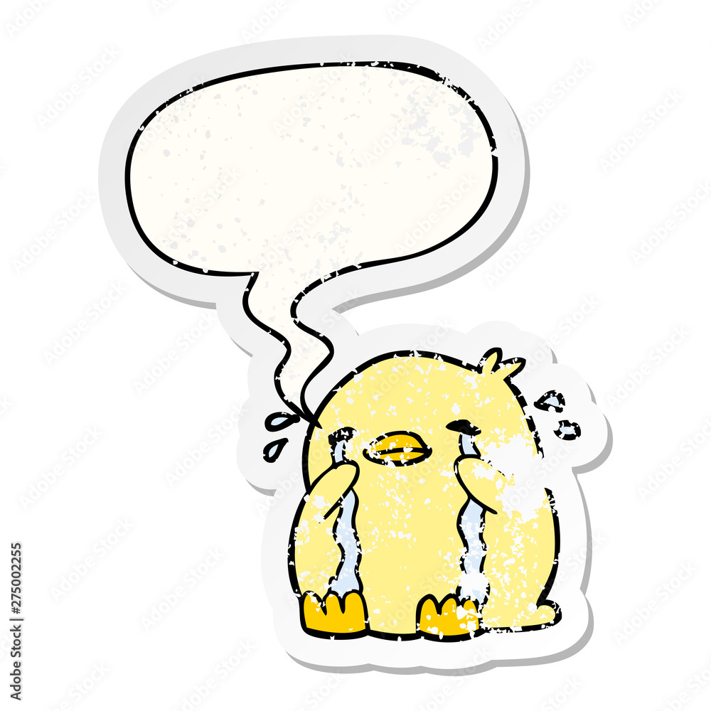 cartoon crying bird and speech bubble distressed sticker cartoon crying bird and speech bubble distressed sticker
