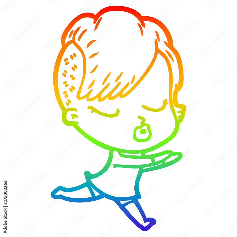 rainbow gradient line drawing cartoon pretty hipster girl rainbow gradient line drawing cartoon pretty hipster girl
