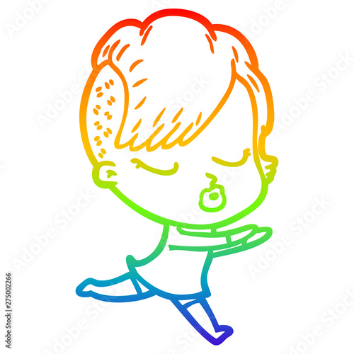 rainbow gradient line drawing cartoon pretty hipster girl