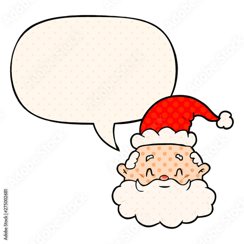 cartoon santa claus face and speech bubble in comic book style